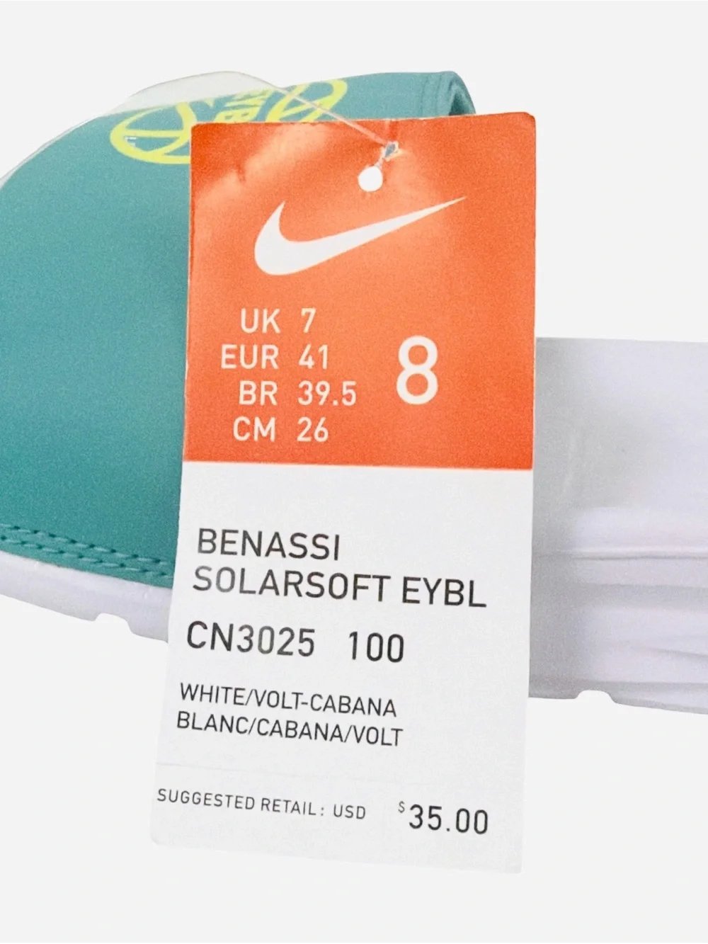 Nike Benassi Solarsoft EYBL Peach Jam Slides Sandal Teal/White Mens Size 8